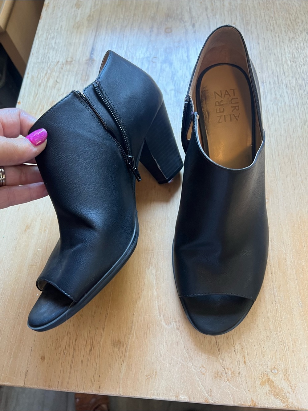 Naturalizer Black Tristen Peep-Toe Block Heel Booties